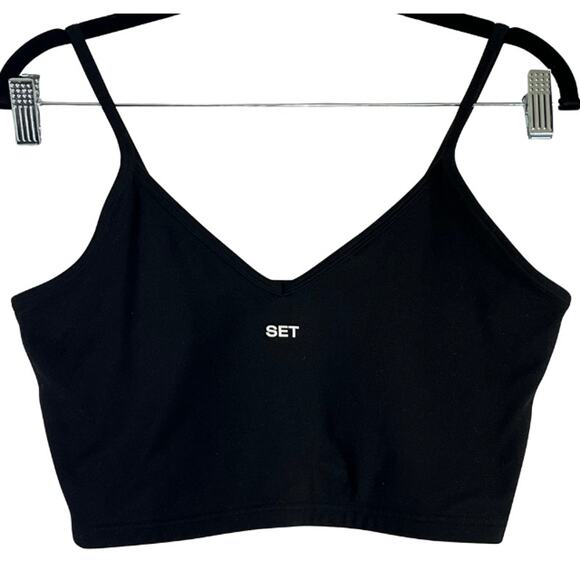 SET Active Black Athletic Spaghetti Strap Cropped Tank Top Reg Size Large - Picture 1 of 1